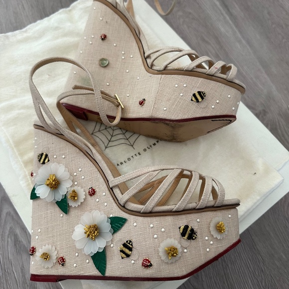 Charlotte Olympia Floral Meredith Wedges Size 40 - Picture 5 of 7
